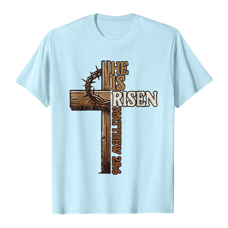 Christianartworkshop He Is Risen Cross & Crown of Thorns Unisex T-shirt - Light Blue - 2XL - image 1
