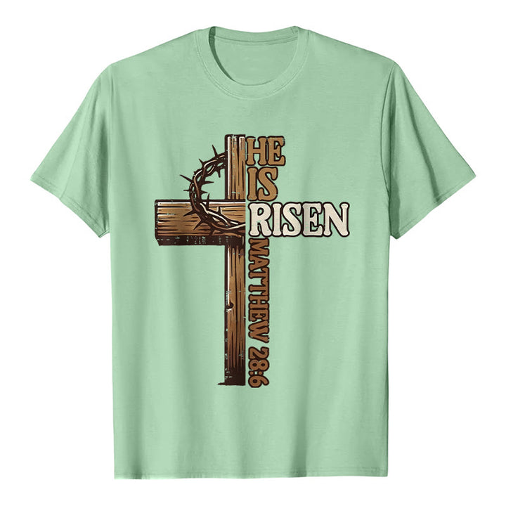 Christianartworkshop He Is Risen Cross & Crown of Thorns Unisex T-shirt - Light Green - 2XL - image 5