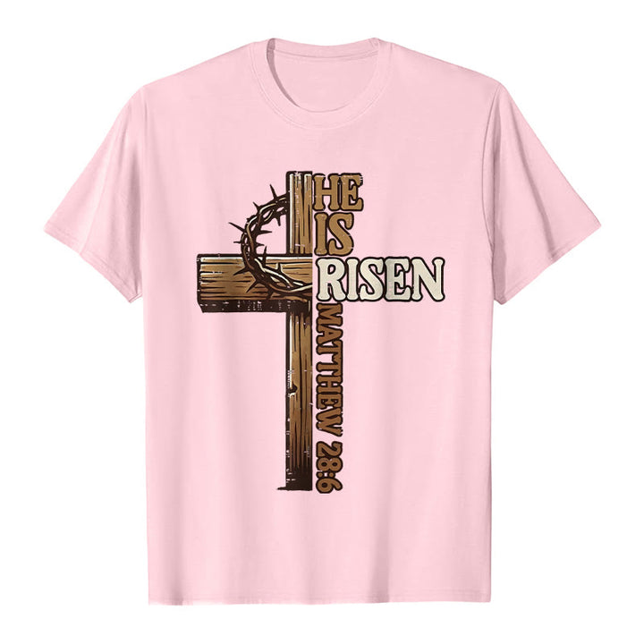 Christianartworkshop He Is Risen Cross & Crown of Thorns Unisex T-shirt - Light Pink - 2XL - image 3
