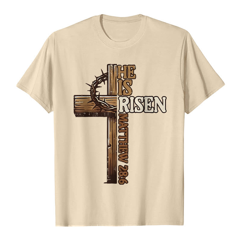 Christianartworkshop He Is Risen Cross & Crown of Thorns Unisex T-shirt - Beige - 2XL - image 0