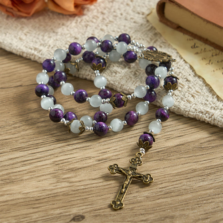 Christianartworkshop Cat's Eye Beaded Rosary with Mary Medal: A Symbol of Divine Guidance & Faith - image 4