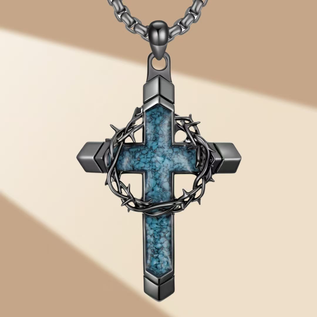 Christianartworkshop Thorn-Wrapped Inlaid Cross Pendant Necklace: A Symbol of Christ’s Sacrificial Love - image 2