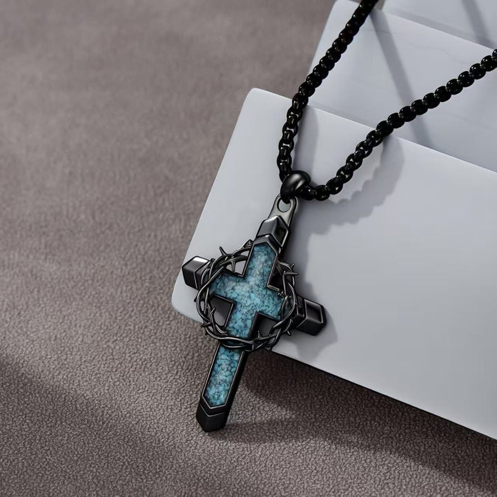 Christianartworkshop Thorn-Wrapped Inlaid Cross Pendant Necklace: A Symbol of Christ’s Sacrificial Love - Thorn Cross - image 0