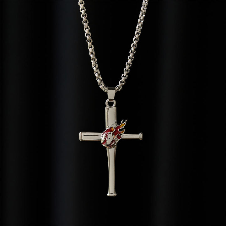 Christianartworkshop Philippians 4:13 Baseball Cross Necklace with Flame Detail: A Symbol of Divine Strength & Athletic Faith - image 2