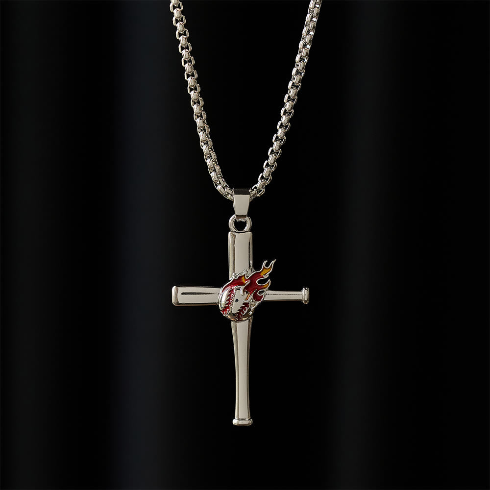 FREE Today: Philippians 4:13 Baseball Cross Necklace with Flame Detail: A Symbol of Divine Strength & Athletic Faith - image 2