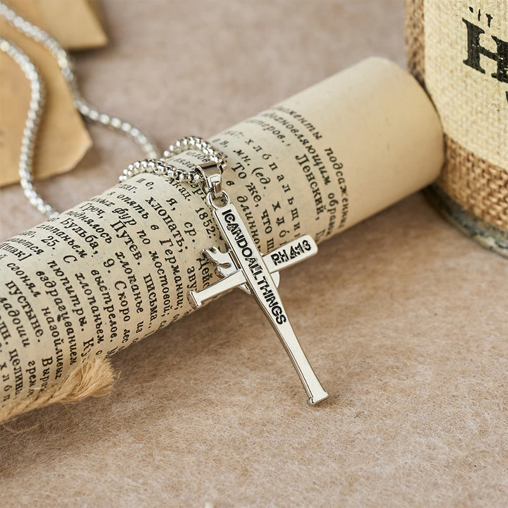 Christianartworkshop Philippians 4:13 Baseball Cross Necklace with Flame Detail: A Symbol of Divine Strength & Athletic Faith - image 1