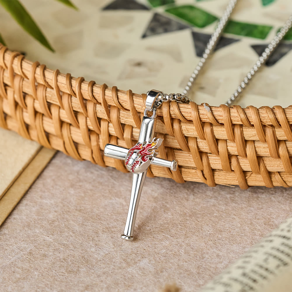 Christianartworkshop Philippians 4:13 Baseball Cross Necklace with Flame Detail: A Symbol of Divine Strength & Athletic Faith - image 3