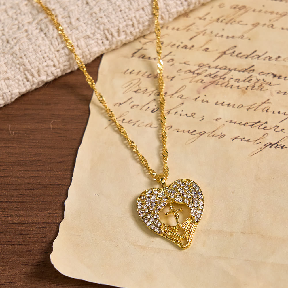 Christianartworkshop Zircon-Encrusted Heart Cross Necklace with Angel Wings: A Symbol of Divine Love & Grace - image 3