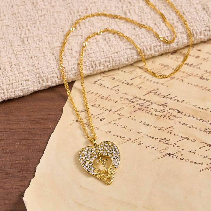 FREE Today: Zircon-Encrusted Heart Cross Necklace with Angel Wings: A Symbol of Divine Love & Grace - image 2