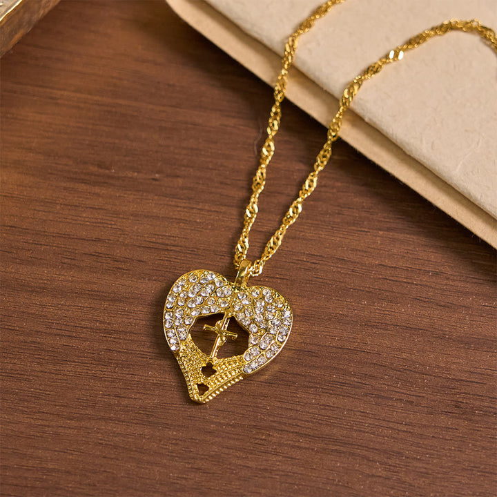 FREE Today: Zircon-Encrusted Heart Cross Necklace with Angel Wings: A Symbol of Divine Love & Grace - image 1