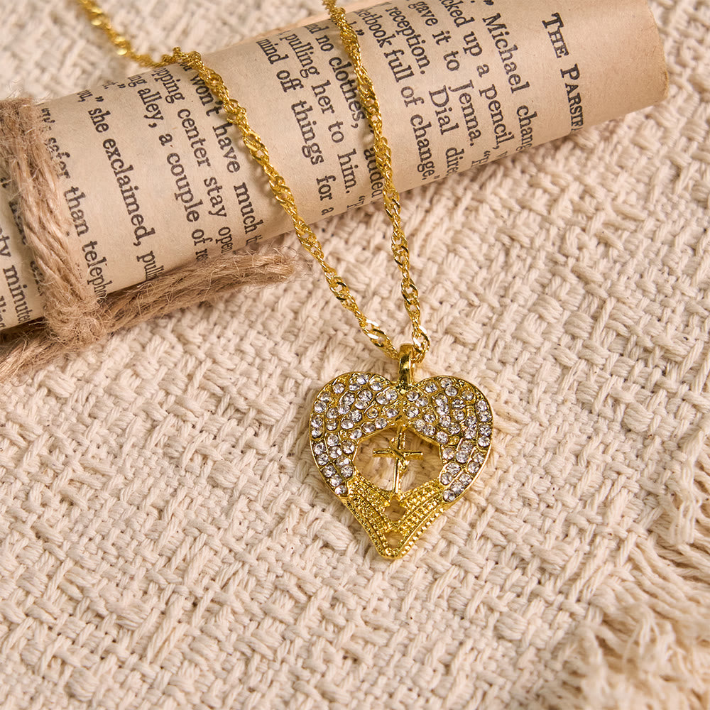 Christianartworkshop Zircon-Encrusted Heart Cross Necklace with Angel Wings: A Symbol of Divine Love & Grace - image 4
