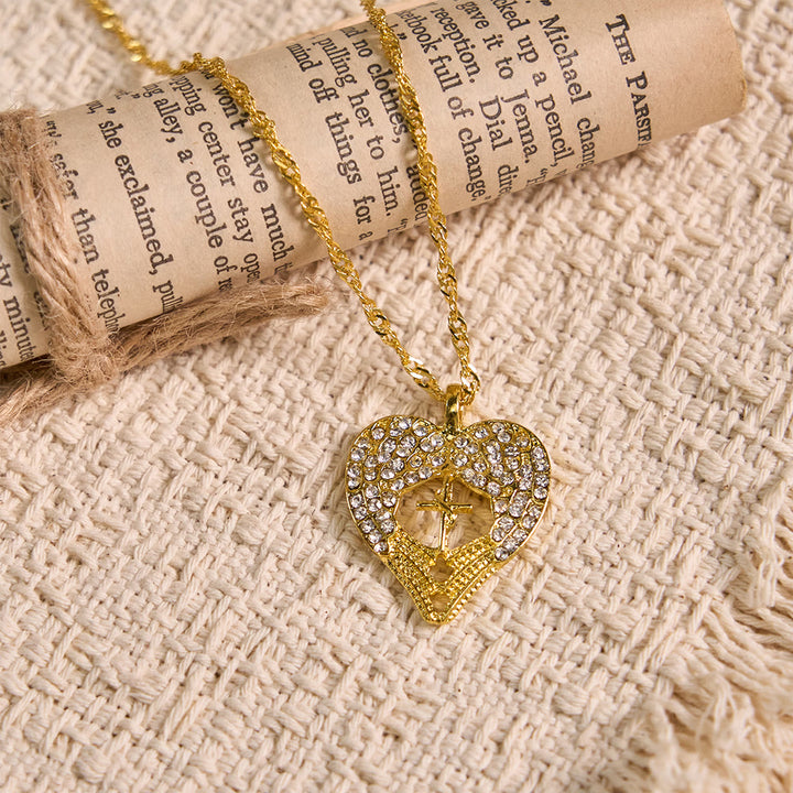 FREE Today: Zircon-Encrusted Heart Cross Necklace with Angel Wings: A Symbol of Divine Love & Grace - image 4
