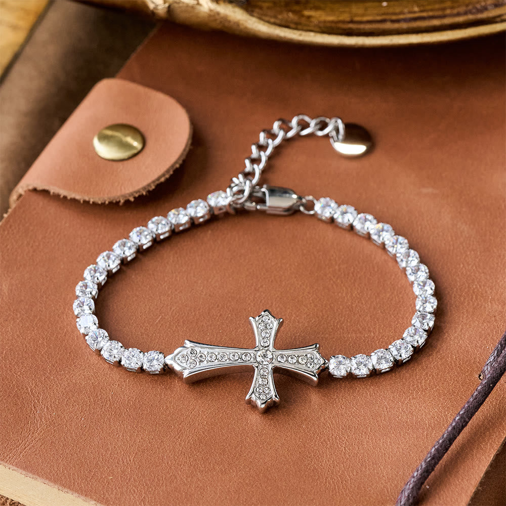 Christianartworkshop 2-Color Elegant Zircon-Encrusted Cross Bracelet: A Symbol of Divine Grace & Elegance - Silver - image 5