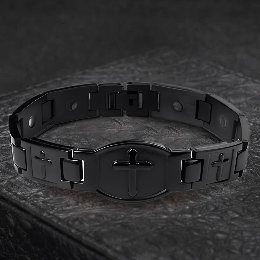 Christianartworkshop Link Chain Cross Engraved Bracelet: A Symbol of Divine Strength & Faith - Black - image 12