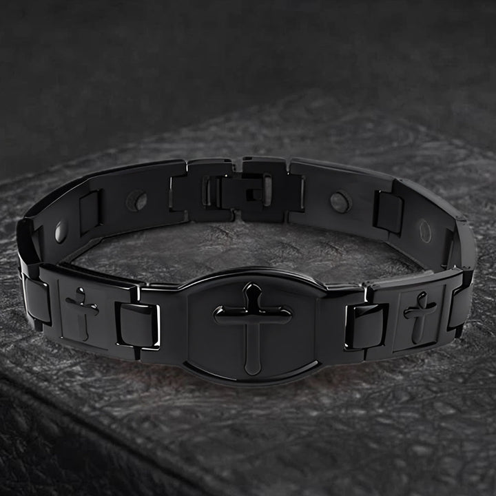 Christianartworkshop Link Chain Cross Engraved Bracelet: A Symbol of Divine Strength & Faith - Black - image 12