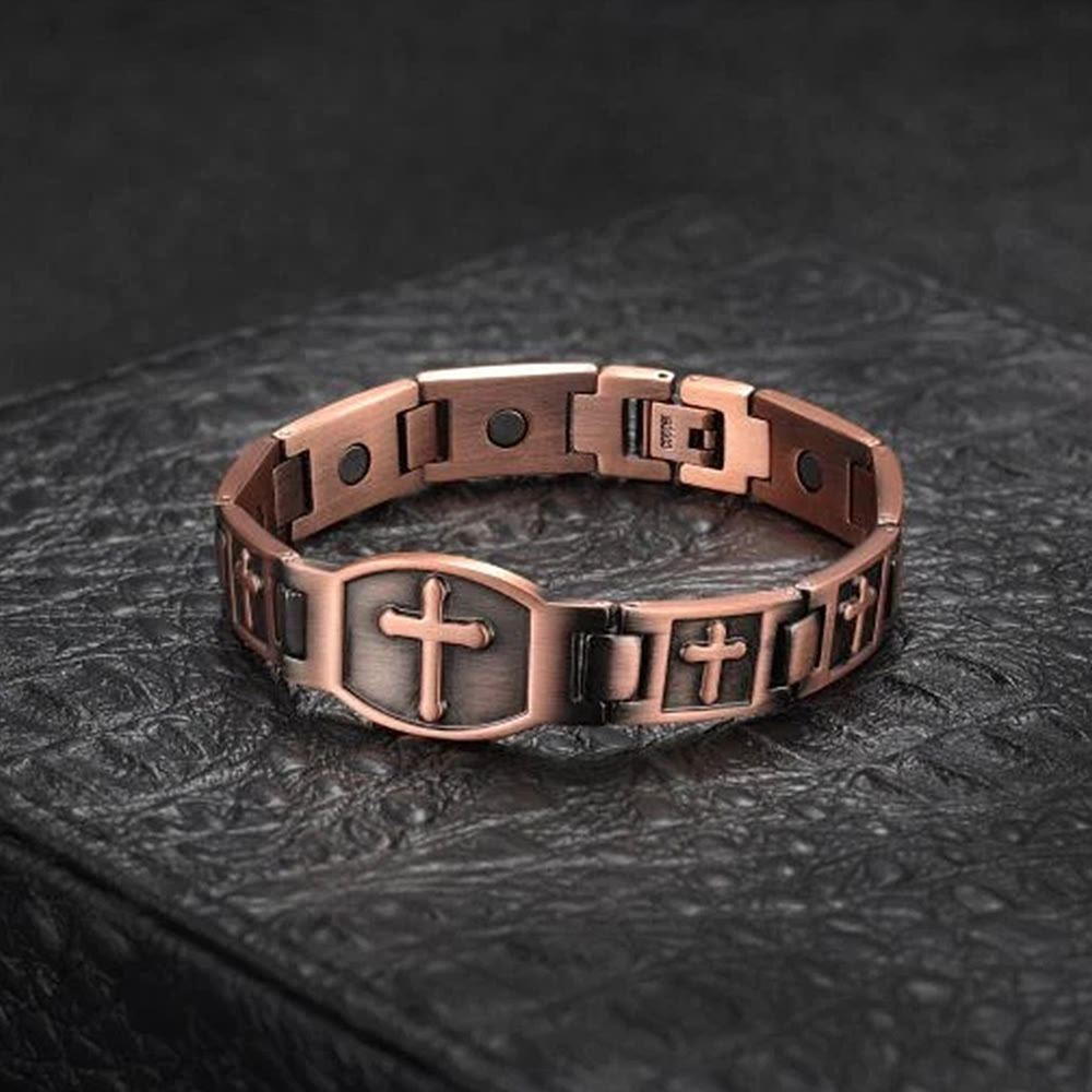 FREE Today: Link Chain Cross Engraved Bracelet: A Symbol of Divine Strength & Faith - Bronze - image 0