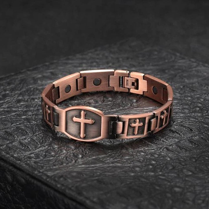 FREE Today: Link Chain Cross Engraved Bracelet: A Symbol of Divine Strength & Faith - Bronze - image 0