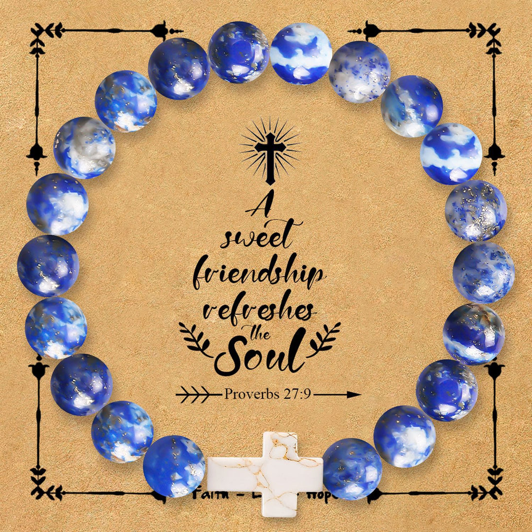 FREE Today: Natural Stone Cross Bracelet with Proverbs 27:9 Card: A Symbol of Divine Friendship & Grace - Lazurite - image 7