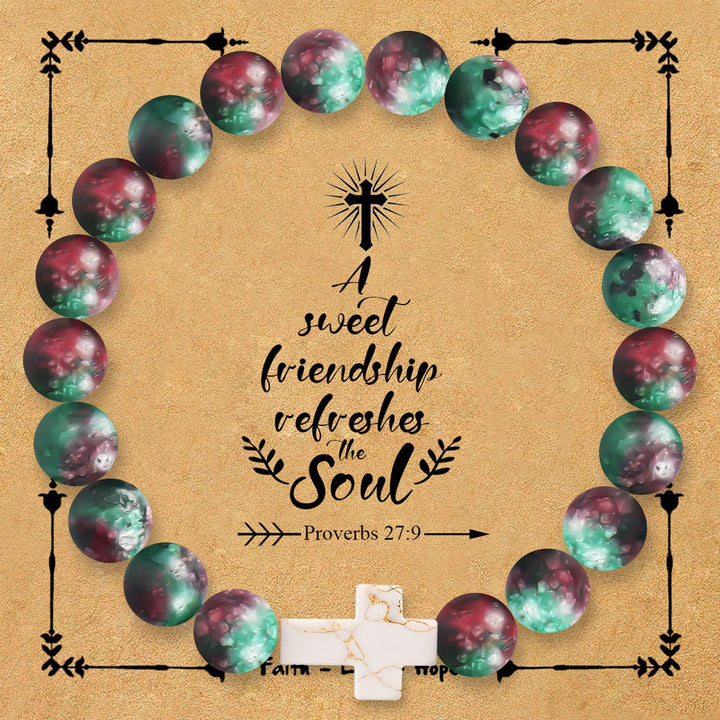 Christianartworkshop Natural Stone Cross Bracelet with Proverbs 27:9 Card: A Symbol of Divine Friendship & Grace - Red Jade - image 9