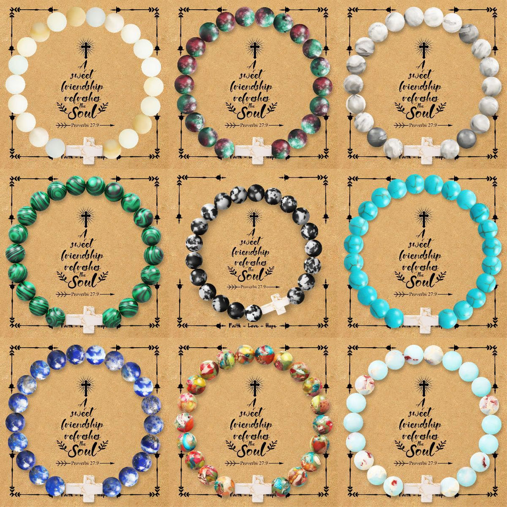 Christianartworkshop Natural Stone Cross Bracelet with Proverbs 27:9 Card: A Symbol of Divine Friendship & Grace - image 1