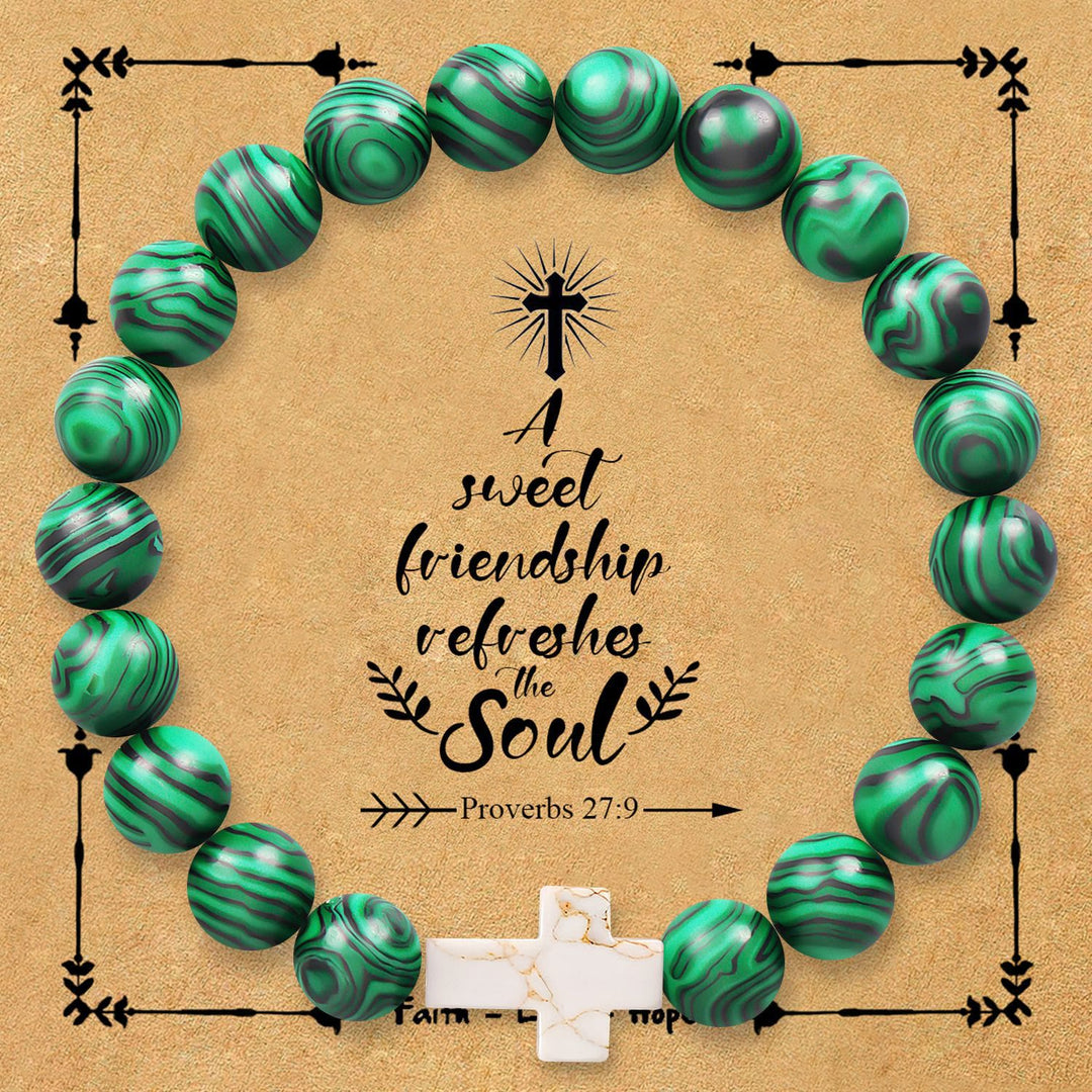 FREE Today: Natural Stone Cross Bracelet with Proverbs 27:9 Card: A Symbol of Divine Friendship & Grace - Malachite - image 5