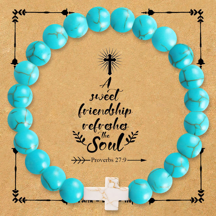 FREE Today: Natural Stone Cross Bracelet with Proverbs 27:9 Card: A Symbol of Divine Friendship & Grace - Turquoise - image 15