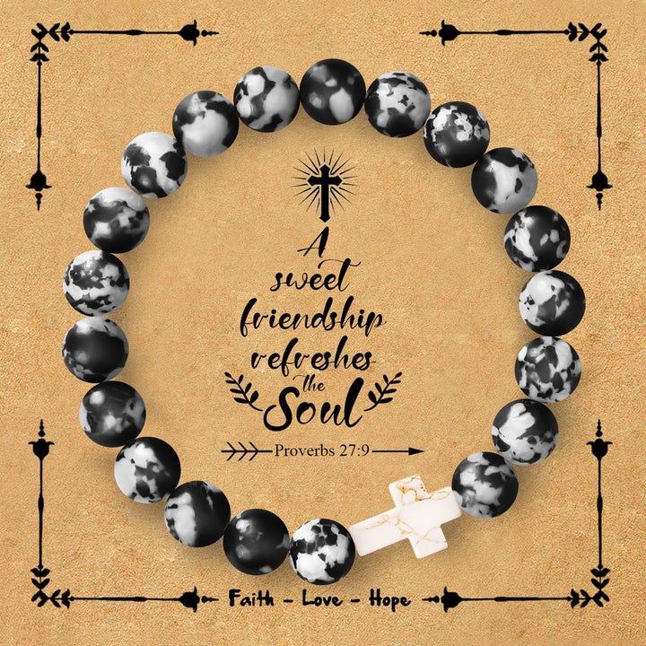 FREE Today: Natural Stone Cross Bracelet with Proverbs 27:9 Card: A Symbol of Divine Friendship & Grace - Alabaster - image 11