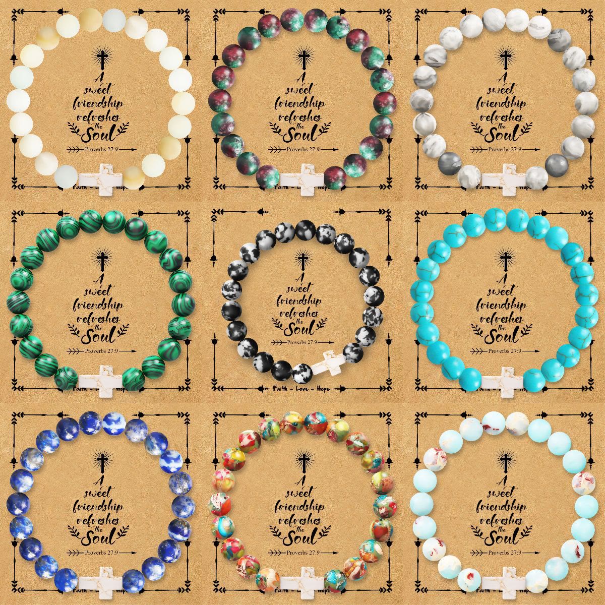 FREE Today: Natural Stone Cross Bracelet with Proverbs 27:9 Card