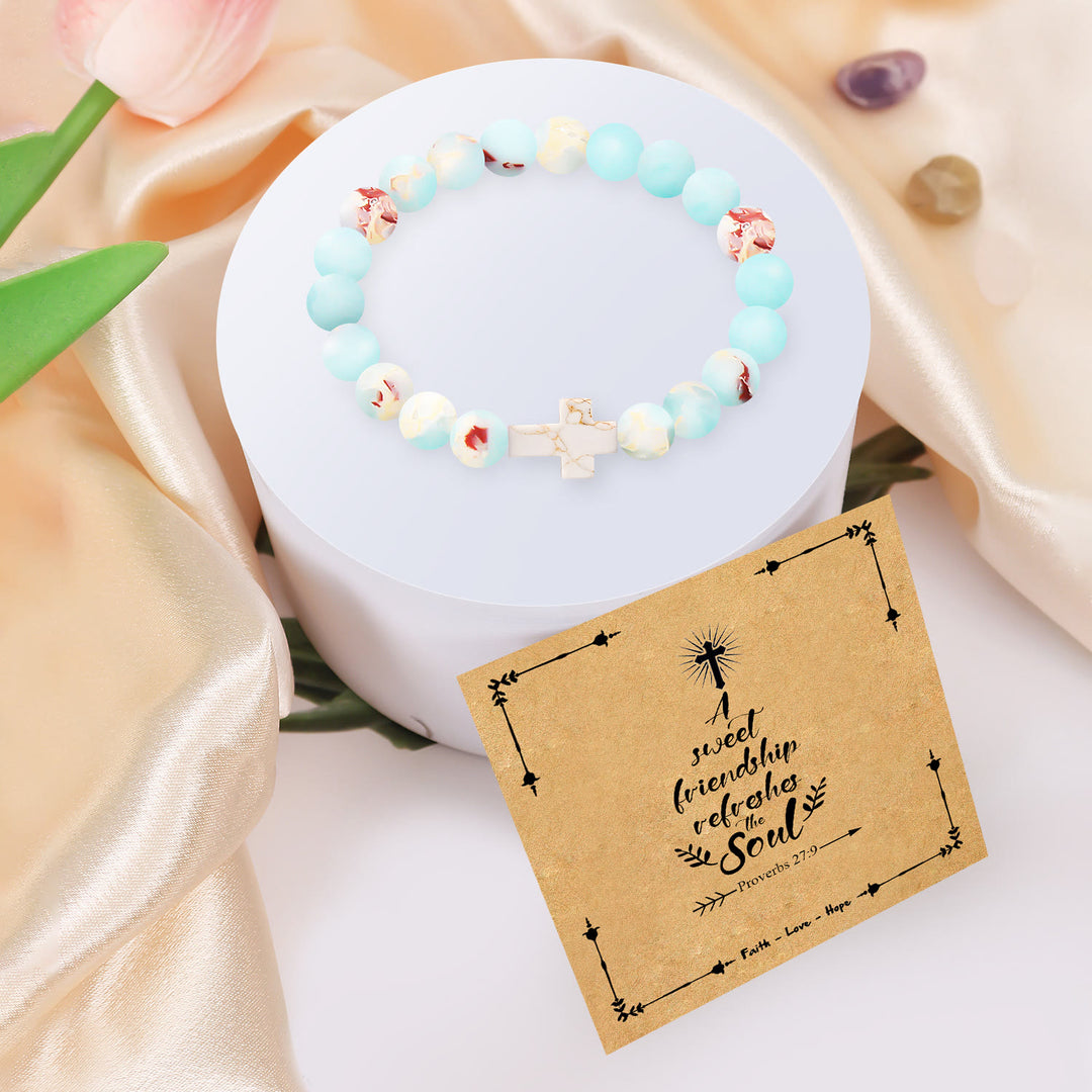 Christianartworkshop Natural Stone Cross Bracelet with Proverbs 27:9 Card: A Symbol of Divine Friendship & Grace - image 17