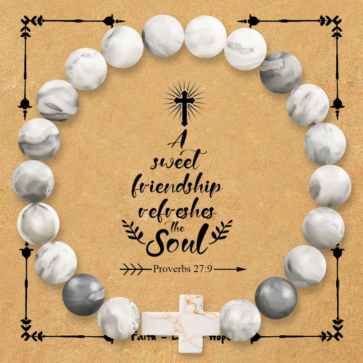 FREE Today: Natural Stone Cross Bracelet with Proverbs 27:9 Card: A Symbol of Divine Friendship & Grace - Map Stone - image 13