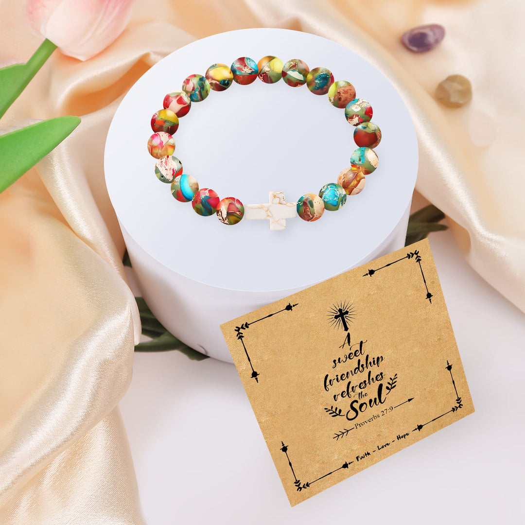 FREE Today: Natural Stone Cross Bracelet with Proverbs 27:9 Card: A Symbol of Divine Friendship & Grace - image 2