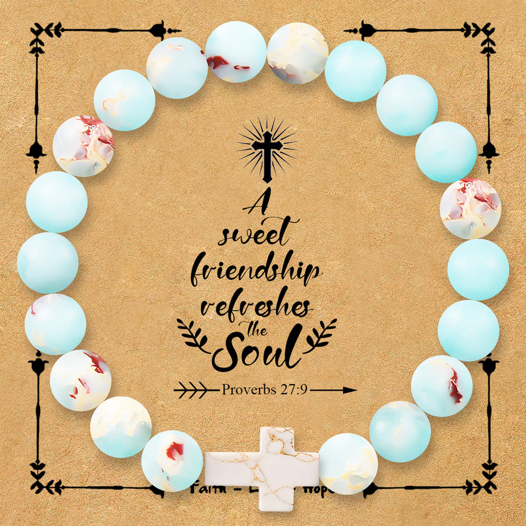 FREE Today: Natural Stone Cross Bracelet with Proverbs 27:9 Card: A Symbol of Divine Friendship & Grace - Agalmatolite - image 18