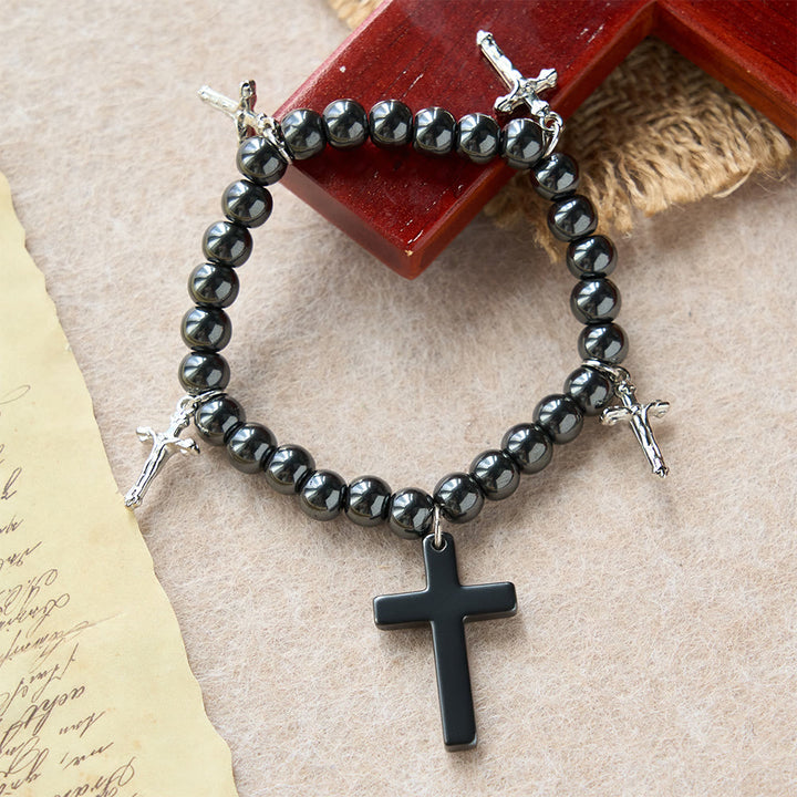 FREE Today: Hematite Bead Cross Bracelet with Mini Crucifix Charms: A Symbol of Divine Protection & Faith - image 3