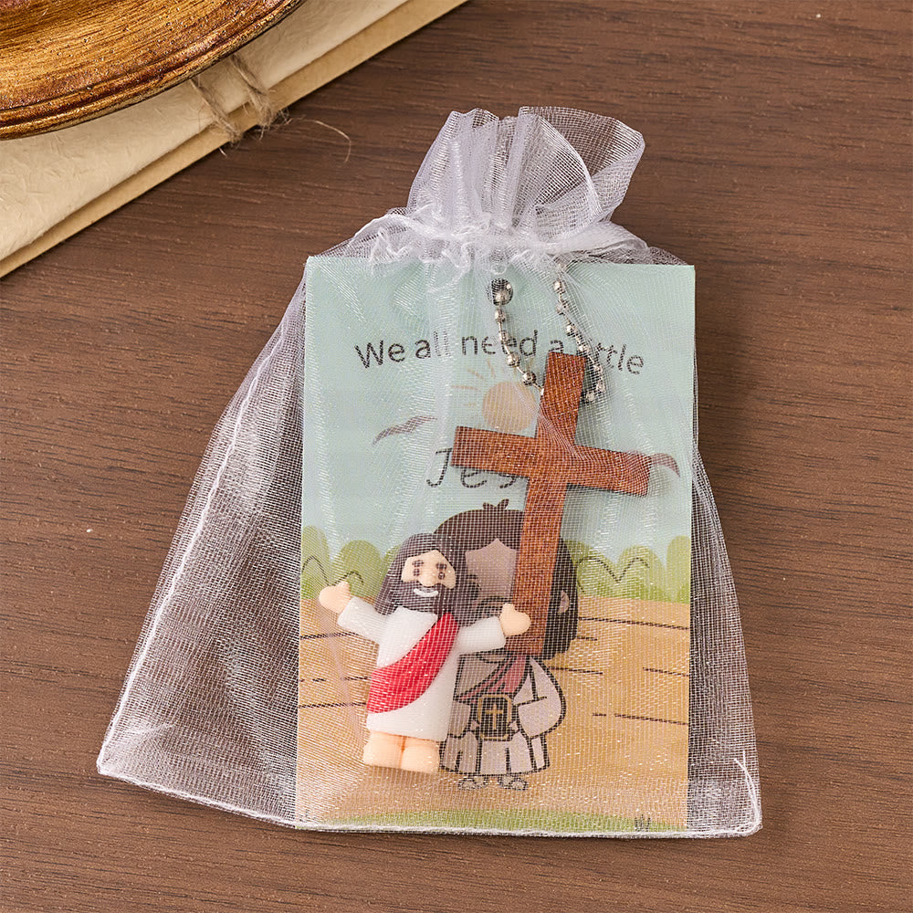 Christianartworkshop Mini Jesus Figurine Set with Scripture Card & Cross Pendant: A Symbol of Divine Joy & Faith - image 2