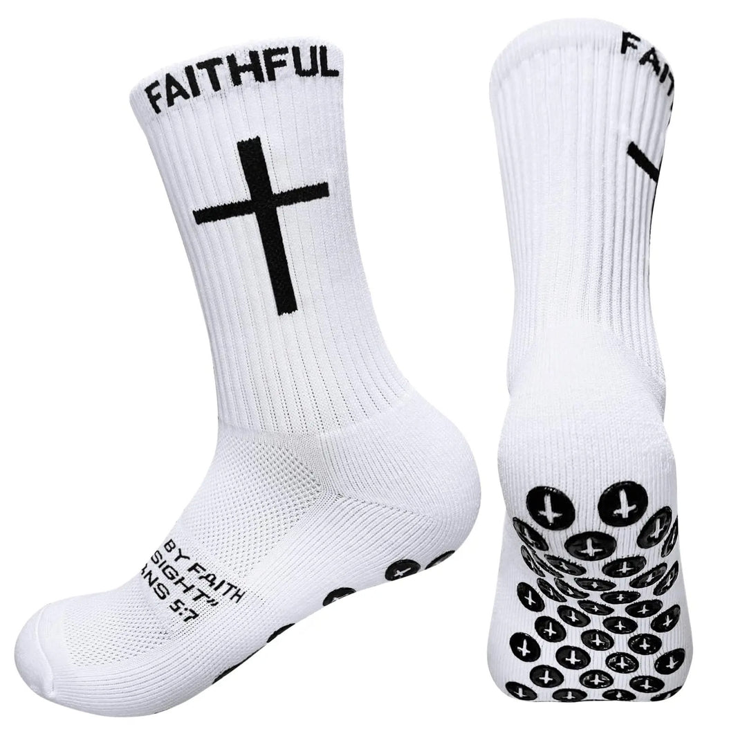 Faith-Print Cotton Socks – 'Walk By Faith' Anti-Slip Christian Socks ...