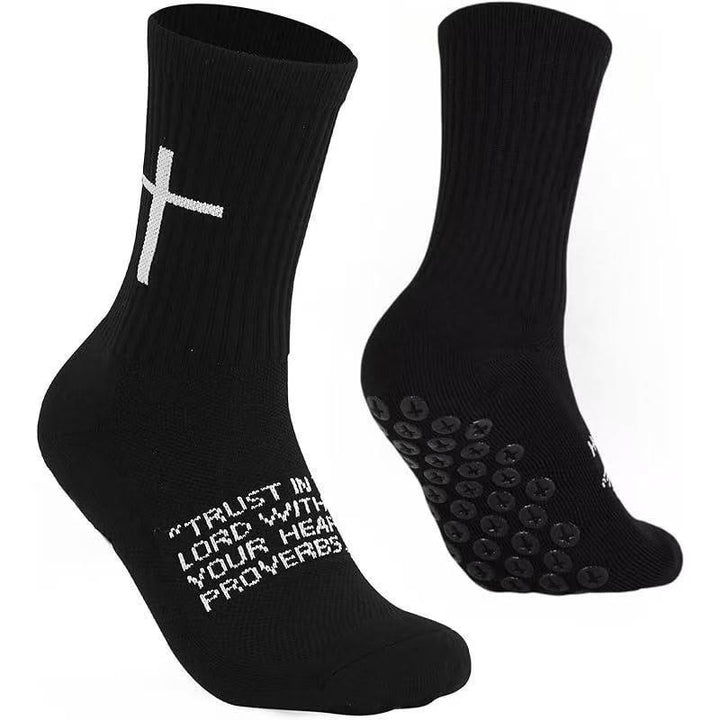 Christianartworkshop Scripture-Emblazoned Anti-Slip Soccer Socks: PHILIPPIANS 4:13 & PROVERBS 3:5 - Black - 10 Pairs - image 4