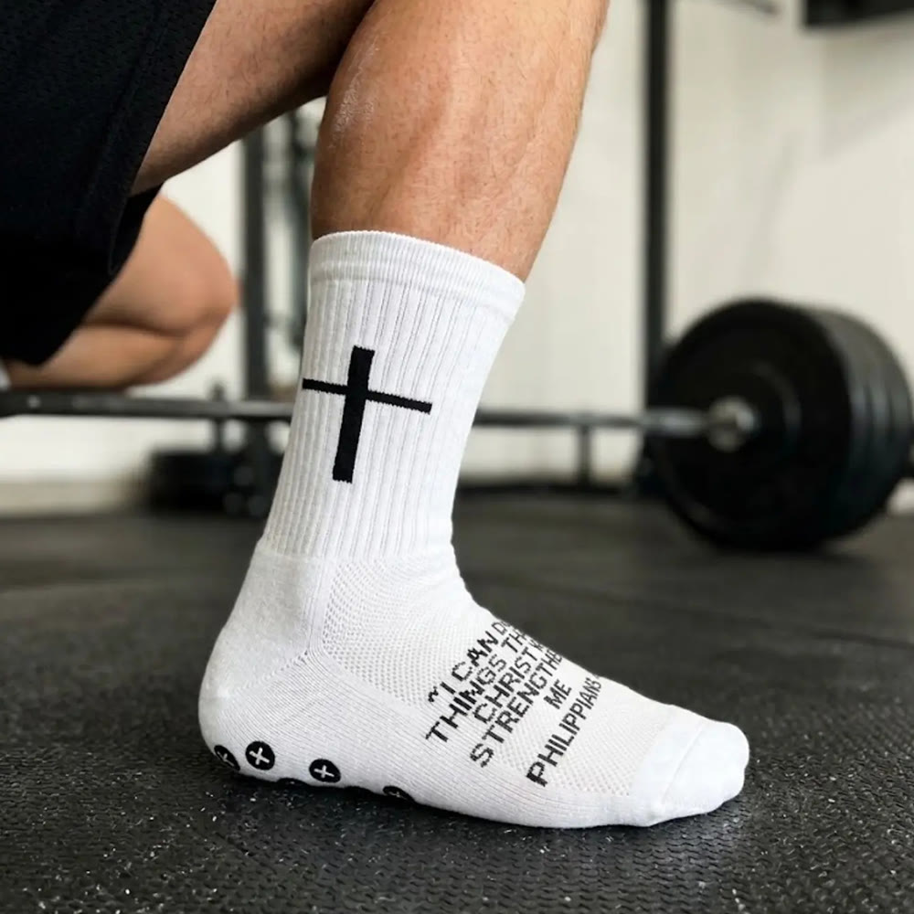 Christianartworkshop Scripture-Emblazoned Anti-Slip Soccer Socks: PHILIPPIANS 4:13 & PROVERBS 3:5 - image 1