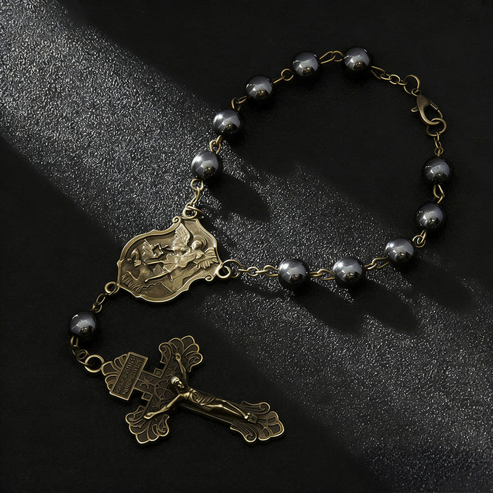 Christianartworkshop Hematite Bead Car Pendant with St. Michael Medal & Crucifix: A Gift of Heavenly Protection & Strength - image 5
