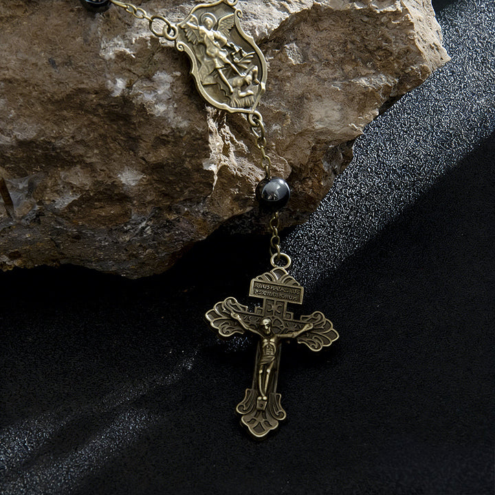 Christianartworkshop Hematite Bead Car Pendant with St. Michael Medal & Crucifix: A Gift of Heavenly Protection & Strength - image 7
