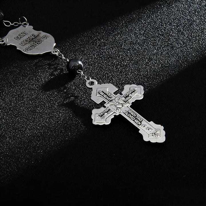 Christianartworkshop Hematite Bead Car Pendant with St. Michael Medal & Crucifix: A Gift of Heavenly Protection & Strength - image 6