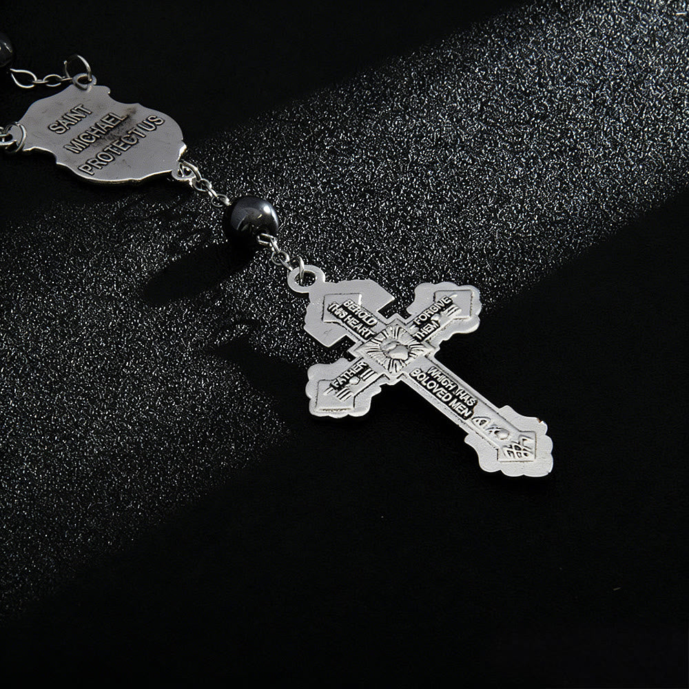 Christianartworkshop Hematite Bead Car Pendant with St. Michael Medal & Crucifix: A Gift of Heavenly Protection & Strength - image 11