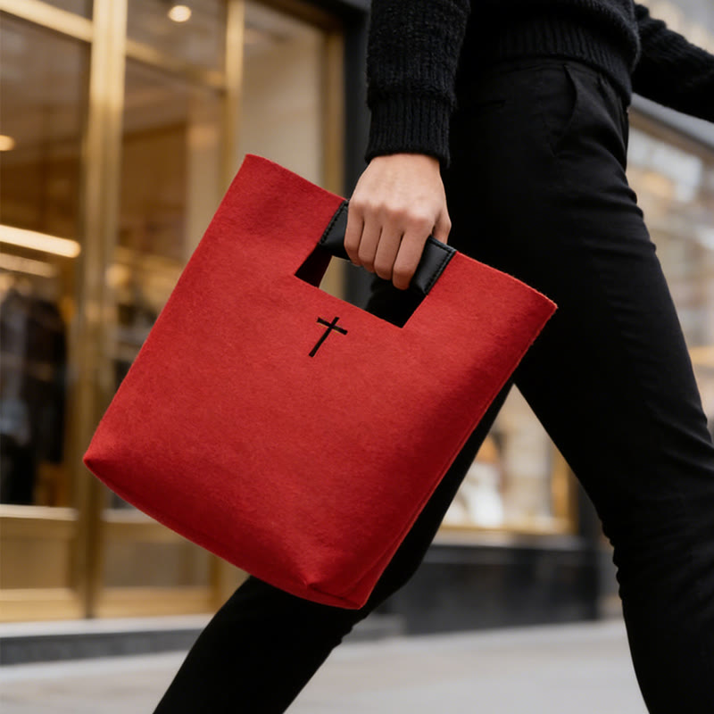 Christianartworkshop Multi-Hued Felt Bible Bag with Cross Emblem: A Token of Heavenly Grace for Daily Worship - Red - image 0