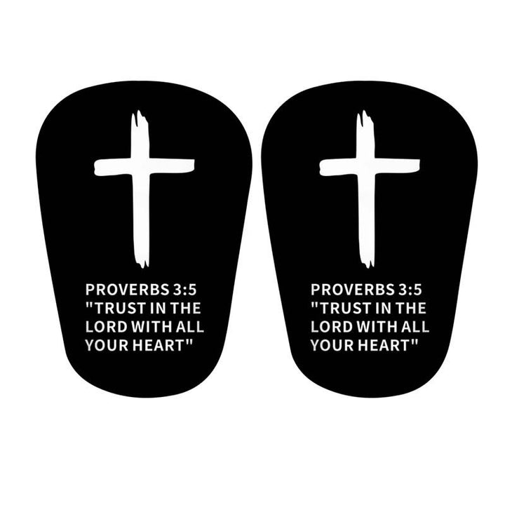 Christianartworkshop Proverbs 3:5 Cross Print Soccer Shin Pads with Fixed Belt: A Symbol of Divine Trust & Athletic Strength - Black Shin Pads - M - White Belt - image 8