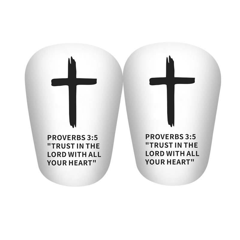 Christianartworkshop Proverbs 3:5 Cross Print Soccer Shin Pads with Fixed Belt: A Symbol of Divine Trust & Athletic Strength - White Shin Pads - M - White Belt - image 9