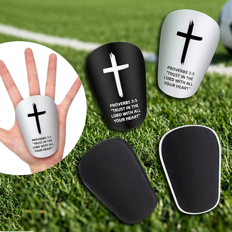 FREE Today: Proverbs 3:5 Cross Print Soccer Shin Pads with Fixed Belt: A Symbol of Divine Trust & Athletic Strength - image 1