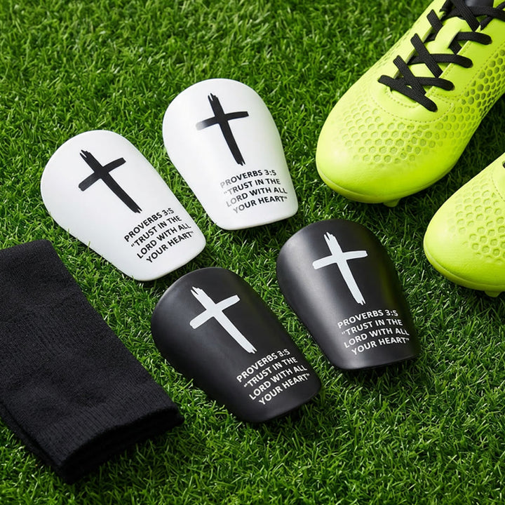 Christianartworkshop Proverbs 3:5 Cross Print Soccer Shin Pads with Fixed Belt: A Symbol of Divine Trust & Athletic Strength - image 3