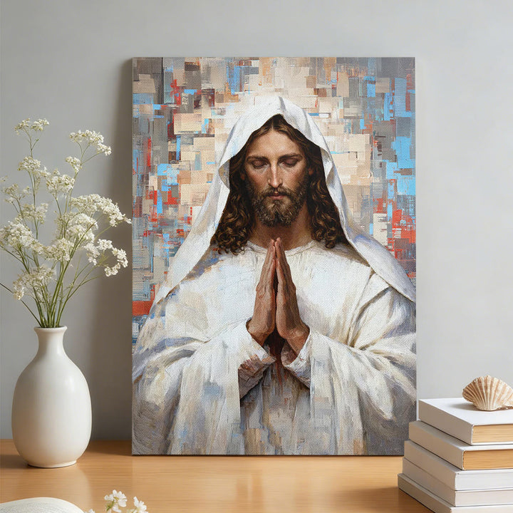 Christianartworkshop Divine Prayer Jesus Canvas Wall Art: Serene Christ in Prayer Portrait - Framed Canvas Painting - 13.77"*19.58"*0.7"/35*50*1.8cm - image 0