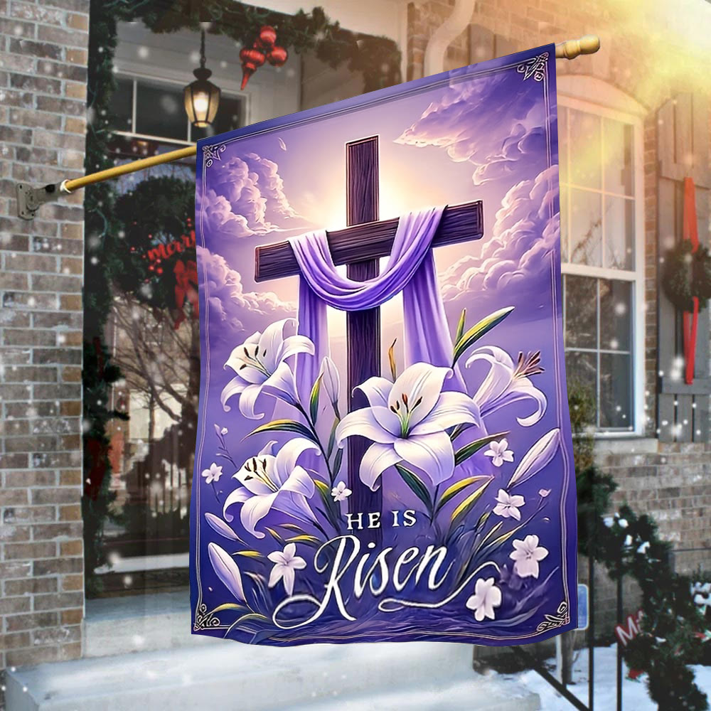 Christianartworkshop Resurrection Cross Garden Flag with Lilies & Purple Drape: A Token of Heavenly Joy - image 2