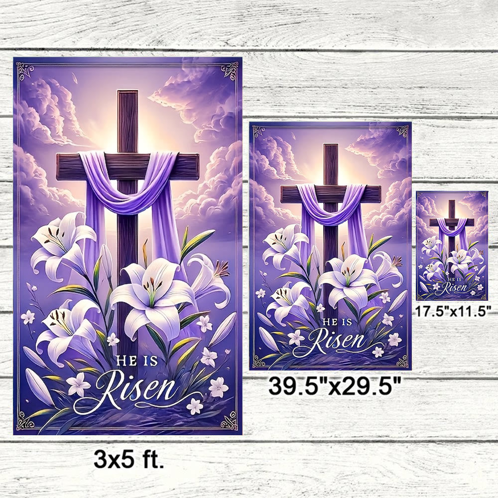 Christianartworkshop Resurrection Cross Garden Flag with Lilies & Purple Drape: A Token of Heavenly Joy - image 5