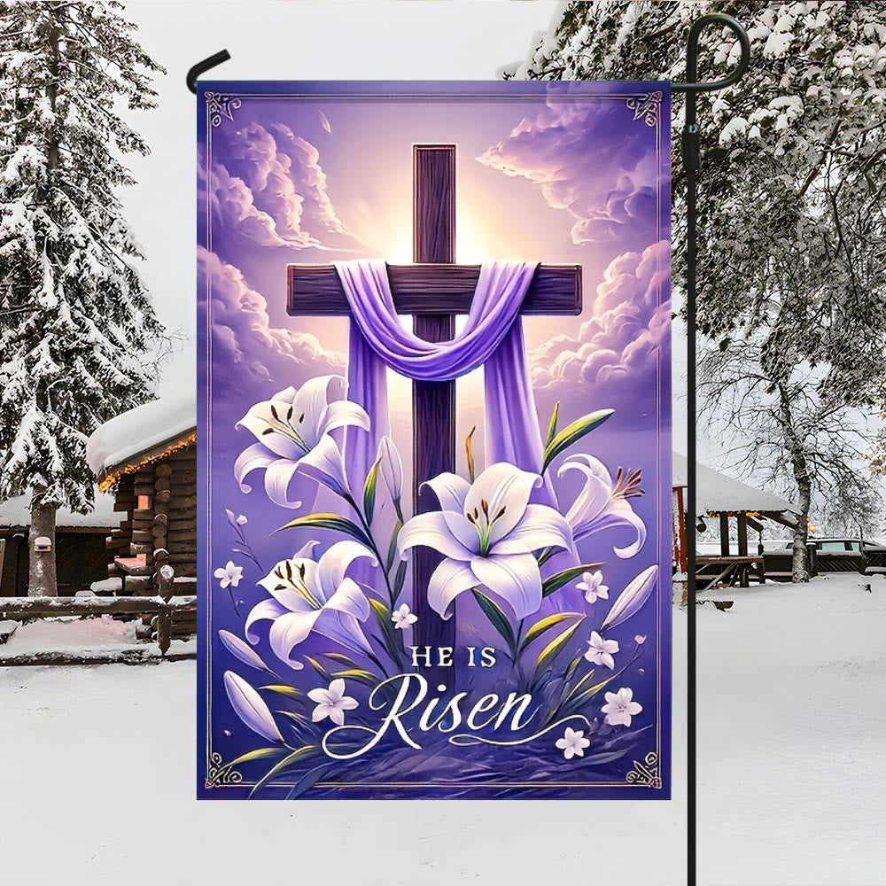 Christianartworkshop Resurrection Cross Garden Flag with Lilies & Purple Drape: A Token of Heavenly Joy - image 3